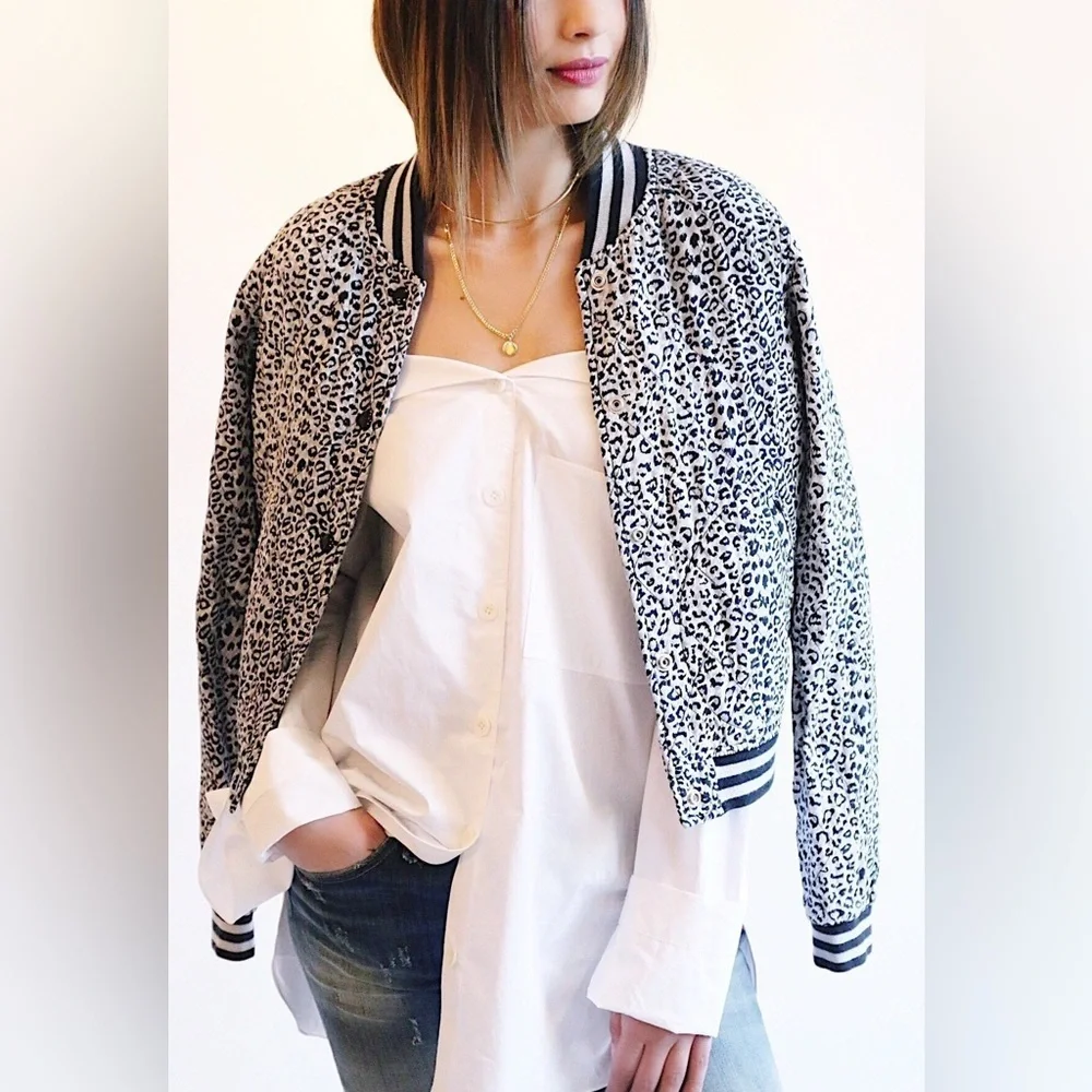 R13 shrunken‎ quilted roadie jacket silk leopard - Picture 2 of 16